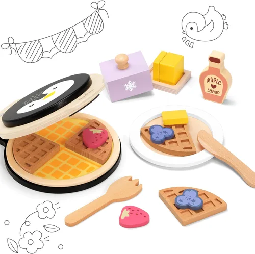 Miniatura 2 de PairPear Juego de Comida de Madera, Juego de Cocina de Madera, Accesorios de Cocina de Juguete, Juego de Cocina de Madera para Niños, Juego
