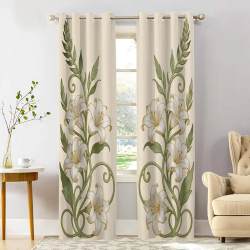 Miniatura 38 de Shrahala Art Nouveau Floral Pattern Blackout Curtain Tiers, Delicate Vine and Flower Design Kitchen Valance Light Blocking Tier Drapes with Rod