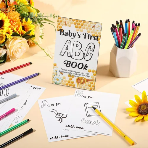 Miniatura 5 de Geelin 51 piezas de libro ABC del primer libro ABC del bebé, libro de visitas, alternativa educativa, 26 tarjetas para colorear del alfabeto de la A