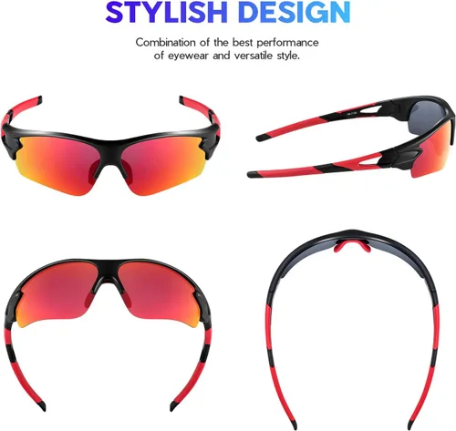 Miniatura 2 de BEACOOL Polarized Sports Sunglasses for Men Women Youth Baseball Fishing Cycling Running Golf Motorcycle Tac Glasses UV400 Negro rojo