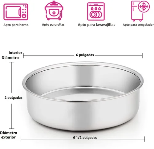 Miniatura 2 de E-far Juego de 3 moldes redondos de acero inoxidable para tartas de 6 pulgadas, no tóxicos, saludables, acabado espejo y aptos para lavavajillas