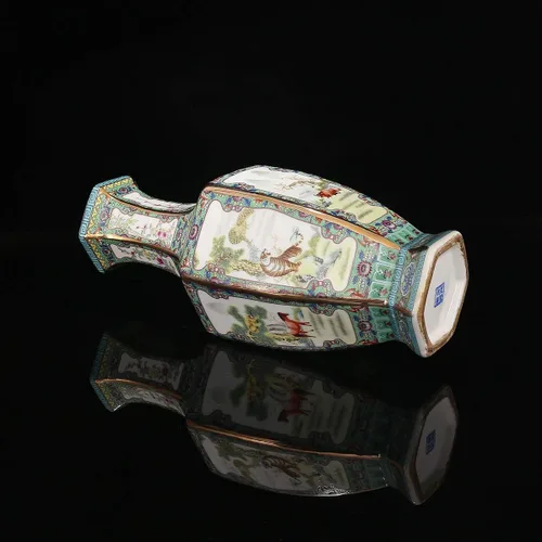 Miniatura 6 de QueenBox® Jarrones de planta de cerámica hexagonal y animales, pintura china, florero de flores de paisaje, adornos tradicionales de porcelana