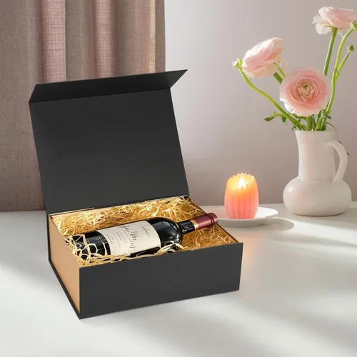 Miniatura 5 de Ditwis Caja de regalo de 12x9x4 pulgadas con tapa de cierre magnético, caja magnética negra y dorada para boda, propuesta de padrinos y damas