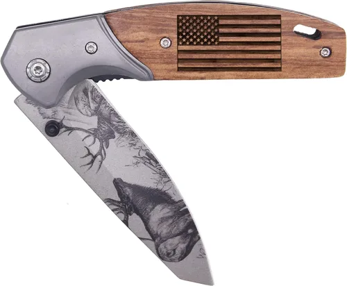 Miniatura 10 de My Personal Memories Cuchillo plegable de bolsillo grabado personalizado con hoja plegable - Regalo personalizado de caza y pesca para papá