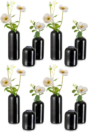 Miniatura 8 de Jarrones de botones de vidrio para flores - Hewory Juego de 3 jarrones pequeños modernos de vidrio soplado para centros de mesa, mini jarrones