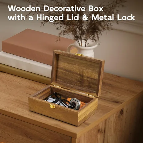Miniatura 5 de Caja decorativa de madera de acacia con tapa, pequeña caja de joyería, caja de recuerdos, cajas de recuerdo con tapas, caja de regalo de madera