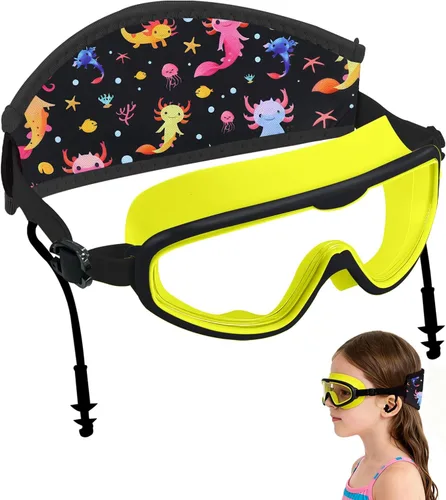 Miniatura 7 de Axolotl - Gafas de natación para niños pequeños, correa de tela, sin dolor, antiniebla, tapones para los oídos antifugas para niños y niñas Azul