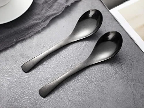 Miniatura 6 de Juego de 6 cucharas de mesa redondas de acero inoxidable con espejo pulido de plata para ramen