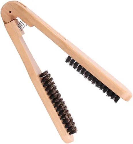 Miniatura 4 de EXCEART Cepillo alisador de cabello de 8.66 pulgadas, peine de hierro plano de madera, diseño en forma de V, herramienta de peinado antiestático