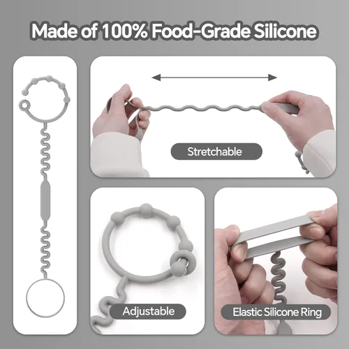 Miniatura 6 de Mantén los biberones y los vasos para beber fuera del suelo con la correa de taza para sorber – Bungee de silicona de grado alimenticio para silla