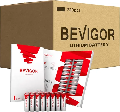 BEVIGOR Baterías AA de litio, paquete de 720 baterías de hierro de litio doble A, no recargable