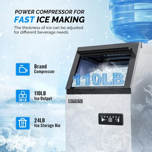 Miniatura 2 de ROVSUN - Máquina comercial para hacer hielo de acero inoxidable, 50 kg/24 horas, automática, para debajo de la encimera/portátil, independiente