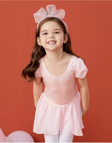 Miniatura 6 de MdnMd Leotardos de ballet para niñas pequeñas con falda, vestido clásico de manga corta para bailarina de gimnasia