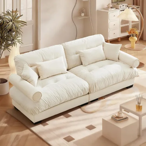Miniatura 29 de SoarFlash Moderno sofá reclinable de terciopelo para sala de estar, sofá biplaza para apartamento, sofá de almacenamiento con marco de madera Azul