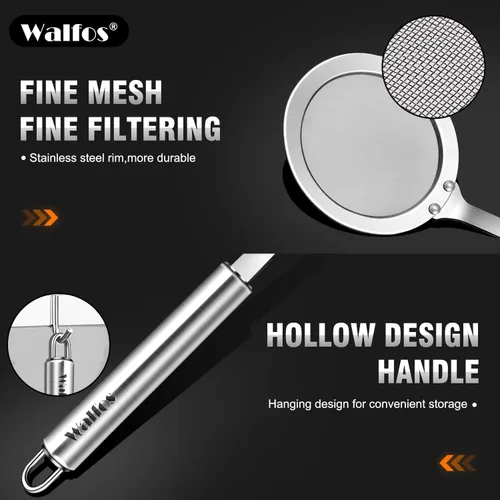 Miniatura 3 de Walfos Cuchara espumadera, colador de malla fina de acero inoxidable 304, filtro de aceite para espuma, colador de malla ultrafina perfecto