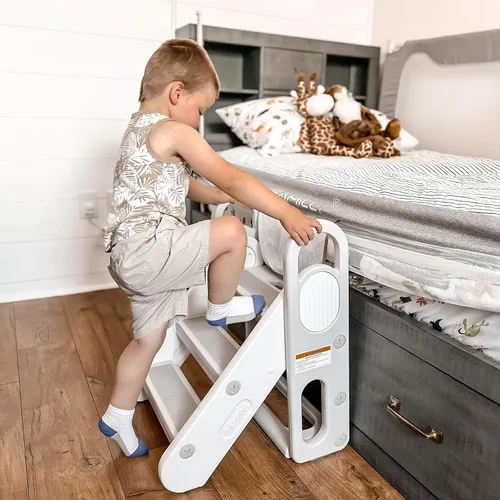 Miniatura 8 de Taburete para niños Mloong plegable para fregadero de baño, taburete antideslizante fácil de plegar para entrenamiento de orinal, escalera ajustable