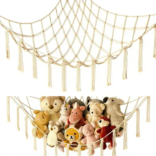 Hamaca de animales de peluche, organizador colgante de esquina para almacenamiento de juguetes, red de almacenamiento de animales de peluche