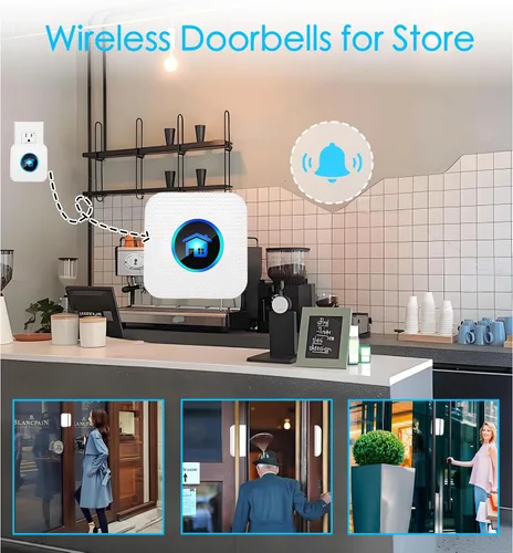 Miniatura 6 de Timbre de puerta inalámbrico, timbre inalámbrico para tienda con indicadores LED, impermeable, alarmas de puerta cuando se abre con rango de 986
