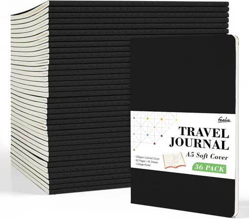 Miniatura 11 de Feela - Paquete de 36 cuadernos de tapa blanda en blanco, a rayas, para viajes, para mujeres y hombres, cuadernos para escribir, cuadernos rayados