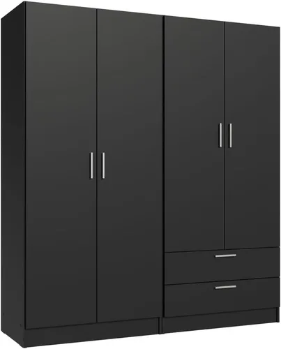 Miniatura 3 de Madesa Juego de armario de 4 puertas y 2 cajones, armario de almacenamiento para dormitorio, con estantes y espacio para colgar, 63 pulgadas de Negro
