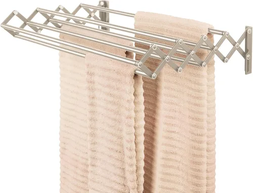 Miniatura 8 de mDesign Estante de secado de aire retráctil extensible de acero para montaje en pared, 8 barras para colgar prendas, organizador montado