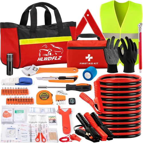 Miniatura 6 de Kit de seguridad en carretera para automóvil, 129 piezas, kit de asistencia lateral de emergencia de invierno, color rosa, kit esencial