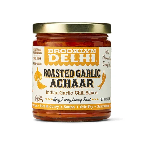 Brooklyn Delhi Ajo asado Achaar – 9 onzas – Picante, limón, sabroso y dulce sabor – Hecho con una mezcla de especias indias, chile rojo en polvo y