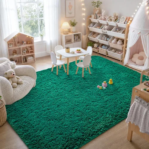 Miniatura 5 de Zentavio - Alfombras para sala de estar, alfombras de área verde oscuro de 3 x 5 pies, alfombra de césped artificial, alfombra de pelo mullido