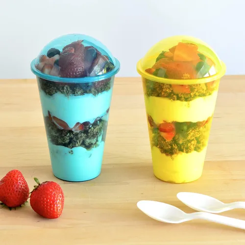 Miniatura 3 de Youngever 7 juegos de vasos de yogur de plástico reutilizables con tapas de cúpula, a prueba de derrames y fugas, grandes de 12 onzas Grande 12 onzas