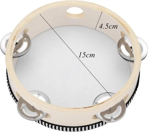 Miniatura 6 de Musfunny - Tambor de mano de 6 pulgadas, de abedul y metal, para percusión, juguete musical educativo, instrumento para KTV, fiesta, juegos de niños