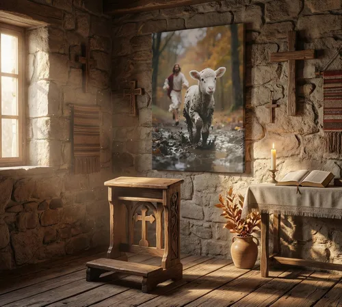 Miniatura 6 de Lienzo de Jesús corriendo tras cordero perdido, arte de pared de Jesús y cordero, póster de buen pastor cristiano, arte impreso para sala de Oveja