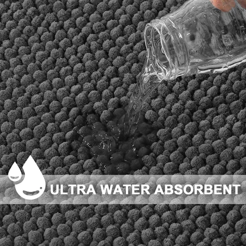 Miniatura 3 de Turquoize Alfombra de baño de felpilla lanuda de 47 x 20 pulgadas, paquete de 17 x 24 pulgadas, tapete de baño de felpilla antideslizante, color gris