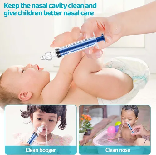 Miniatura 5 de Aspirador nasal para bebé, jeringa nasal para jeringa de bebé, irrigador nasal con punta de succión nasal de silicona reutilizable profesional, Azul