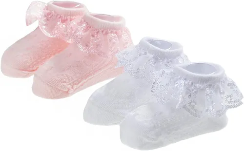 Epeius - Calcetines con detalle de vuelo de encaje y ojales para recién nacidos, bebés y niñas pequeñas (paquete de 2346)