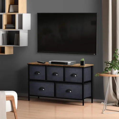 Miniatura 2 de Sorbus Cómoda con 5 cajones – Unidad organizadora de cofre de almacenamiento con marco de acero, parte superior de madera, contenedores de tela