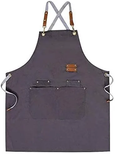 Delantal de chef, delantal cruzado para hombres y mujeres con correas ajustables y bolsillos grandes, de lona, M - 2EG.