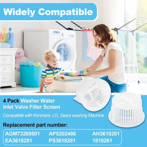 Miniatura 3 de Pantalla de filtro de válvula de entrada de agua AGM73269501 mejorada para lavadoras LG Ken-more, reemplaza para AP5202486, 1810261, AH3618281