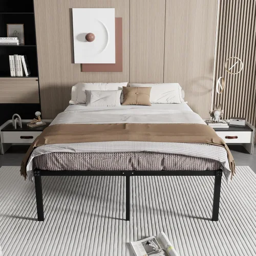 Miniatura 4 de VECELO Base de cama alta de plataforma de metal tamaño Queen de 18 pulgadas, listones de acero resistente, base de colchón de fácil montaje,