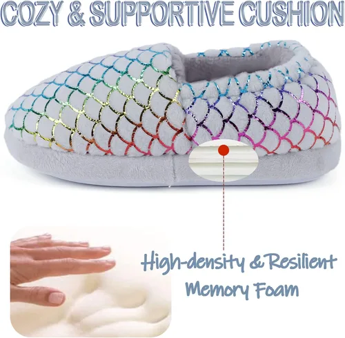 Miniatura 3 de MEJORMEN Pantuflas de casa de sirena para niñas, acogedoras y antideslizantes para interiores y exteriores, pantuflas de dormitorio con purpurina