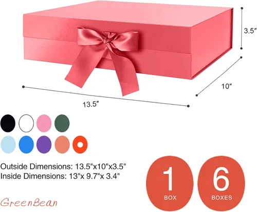Miniatura 6 de GREEN BEAN Caja de regalo grande con tapa para regalos de 13 x 9.7 x 3.4 pulgadas, magnética roja con cinta, caja de regalo de lujo, caja de Cinta