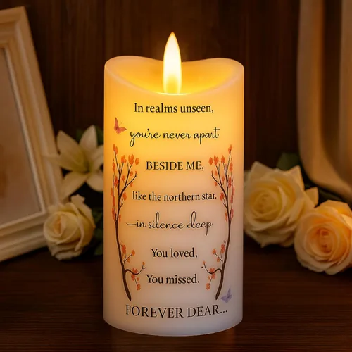 Skywin Velas conmemorativas sin llama para difuntos (Miss You), 5.9 x 2.7 pulgadas, velas LED conmemorativas para la pérdida de seres queridos,