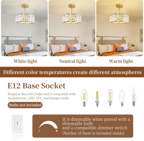 Miniatura 5 de Candelabro pequeño de cristal dorado, lámpara moderna de 3 luces para comedor sobre la mesa, accesorio de iluminación redondo para pasillo