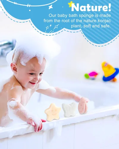 Miniatura 2 de MoHern Konjac - Esponja de baño para bebé, 3 piezas de formas naturales lindas, esponjas de baño para bebés, tiempo de baño de niños pequeños, a