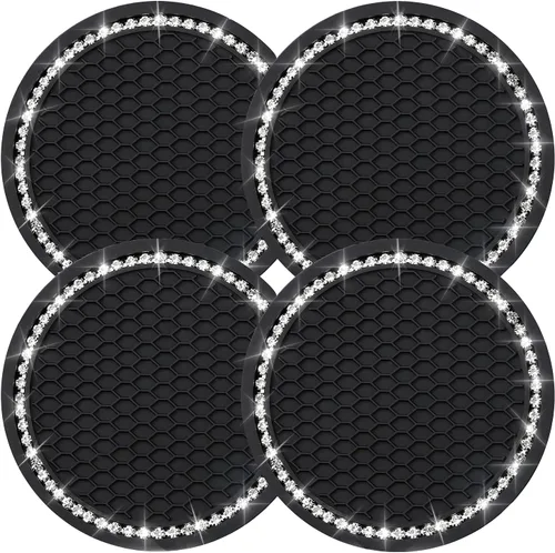 Miniatura 13 de yousheng 2 posavasos brillantes para automóvil, inserto universal para vehículo, inserto de silicona antideslizante de diamantes de imitación