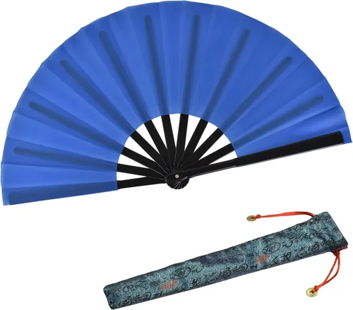 Miniatura 8 de Ventilador plegable de 11.8 pulgadas, negro, pequeño, ventilador de mano chino Kung Fu Tai Chi para hombres, mujeres/niños con una funda de tela