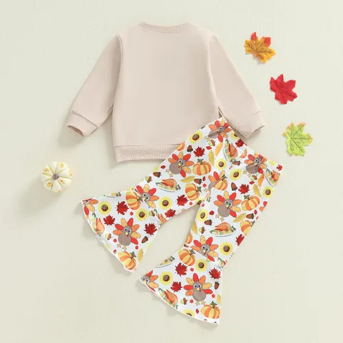 Miniatura 12 de BemeyourBBs Conjunto de sudadera de manga larga de pavo para niña con pantalones acampanados, ropa de otoño
