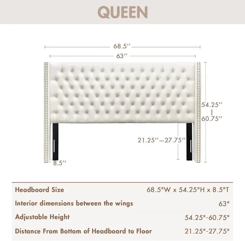 Miniatura 2 de Madison Park Cabecera tapizada Queen Wingback, con acolchado de esponja de alta densidad, cabecera de altura ajustable, fácil montaje, terciopelo
