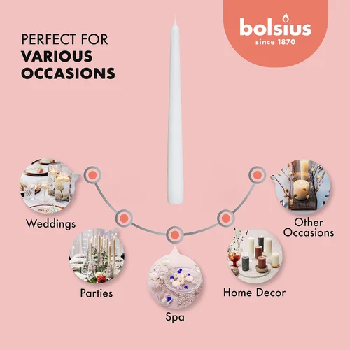 Miniatura 4 de BOLSIUS 20 velas cónicas blancas sin perfume de 10 pulgadas, 8 horas de tiempo de combustión, calidad europea premium, sin humo, sin goteo, Blanco