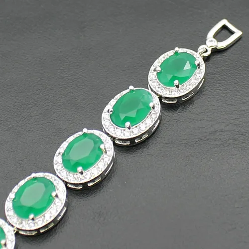 Miniatura 6 de Hermosa Pulsera de tenis ovalada para mujer, zafiro rubí, esmeralda, topacio blanco, plata, 7 pulgadas
