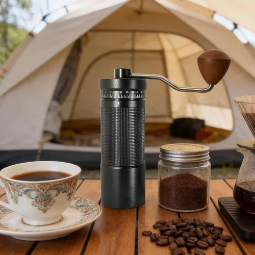 Miniatura 7 de Molinillo de café manual con ajustes ajustables externos digitales, molinillo de mano portátil con rebabas cónicas de acero inoxidable, capacidad